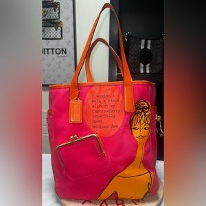 Coach Bonnie Cashin Carry Madison Ave Canvas Tote Bag Purse Fuchsia Orange